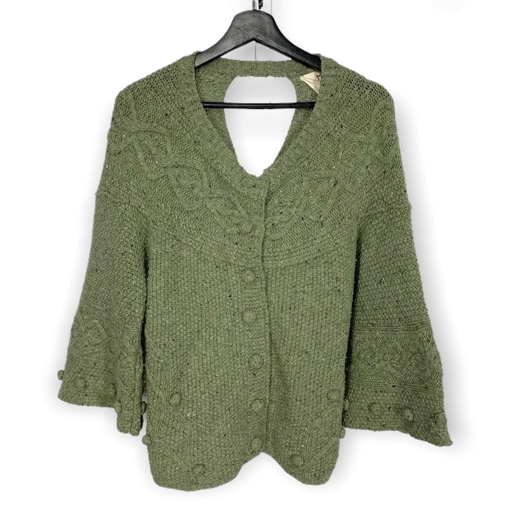 Far Away From Close Green Wool Blend Back Criss Cross Sweater Medium